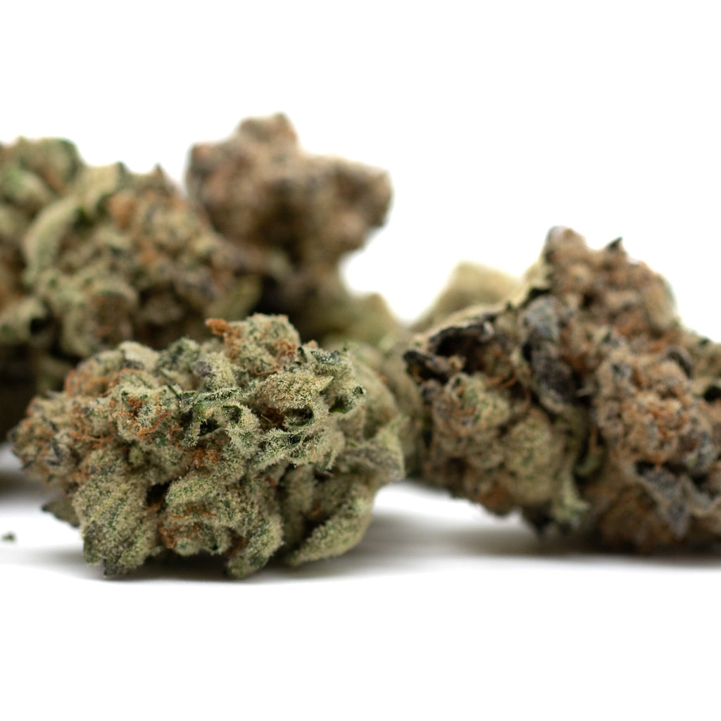 Dried Moroccan Peaches THCa Flower with trichomes and orange hairs, premium hemp flower